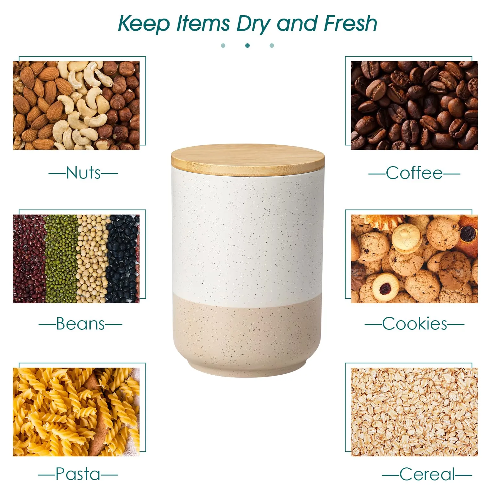 vancasso Sabine Canister Sets for Kitchen Counter, 74 OZ Large Ceramic Food Storage Jars with Airtight Wood Lids, Large Kitchen Canisters for Coffee, Sugar, Tea, Flour, 2 Pieces