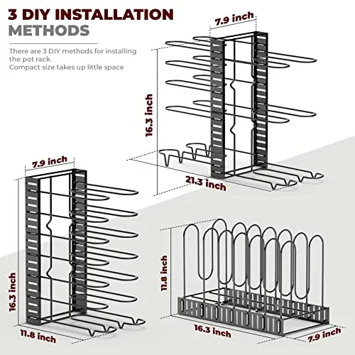 Vdomus Pot Rack Organizer Black Adjustable Height 8 Pots Holder