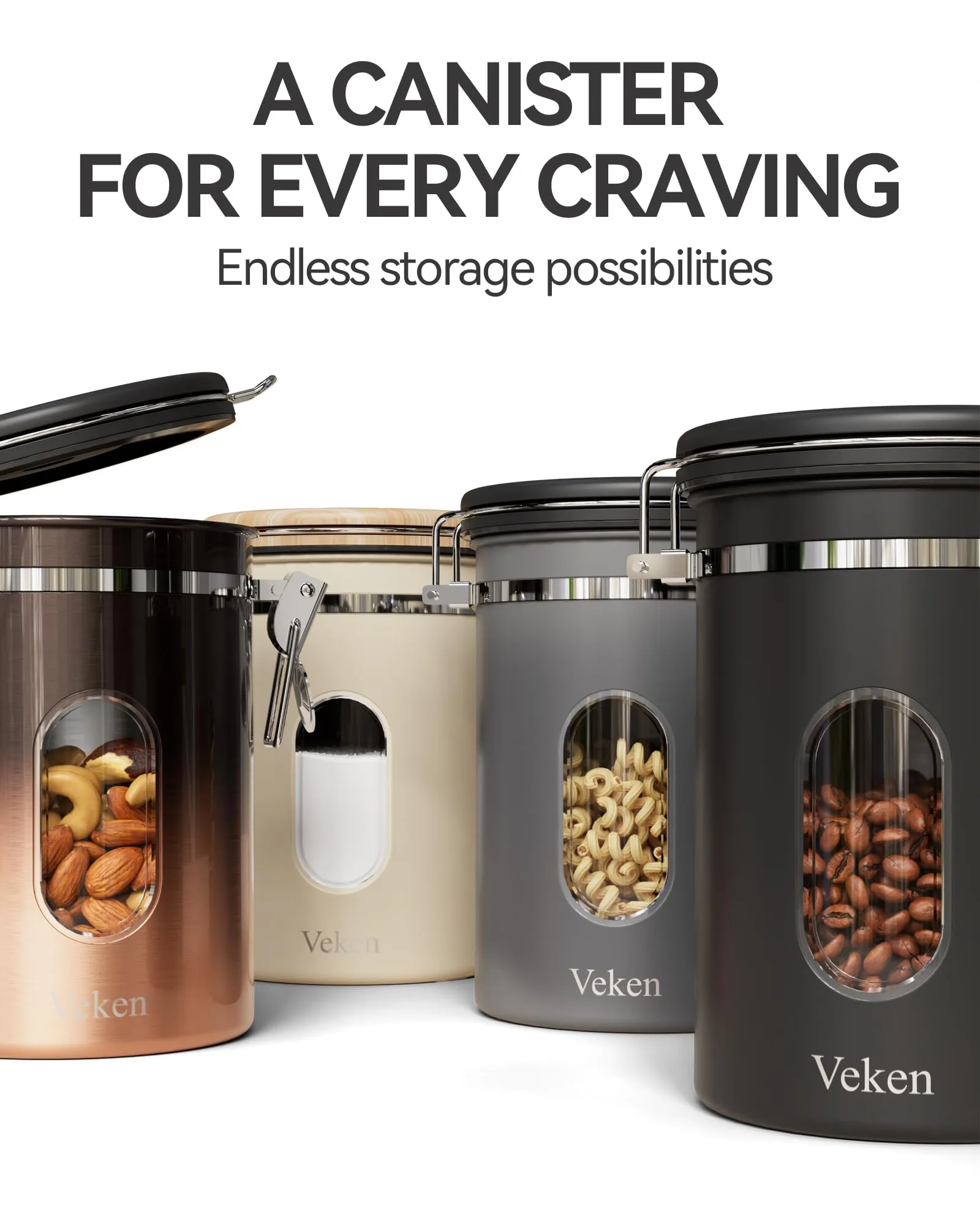 Veken Coffee Canister with Window, Sugar Jar Container with Lid, Scoop and Date Tracker, Air Tight Stainless Steel, Grounds Coffee Beans, Tea, Flour, Cereal, Home Kitchen Food Storage, 22OZ, Cream