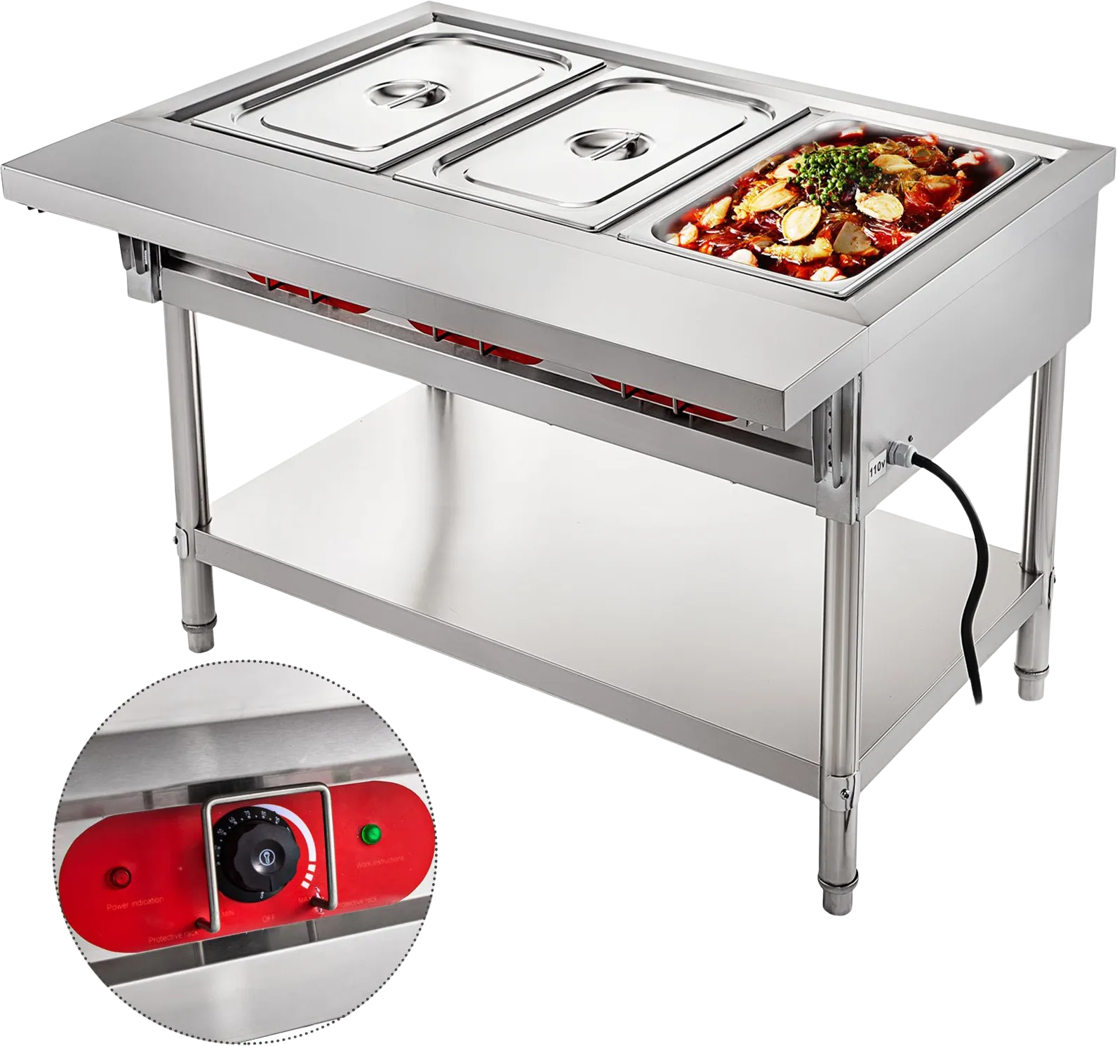 Vevor Commercial Electric Food Warmer 3 Pan Steam Table 18QT 1500W New