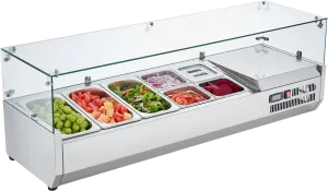 Vevor Refrigerated Condiment Prep Station 51.3" with Glass Guard 140W 3 1/3 and 4 1/6 Pans ETL Certified New