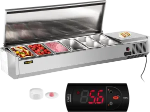 Vevor Refrigerated Condiment Prep Station 59" with Removable Cover 150W Stainless Steel 16.8 Qt New